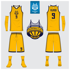 Fototapeta premium Basketball jersey or sport uniform, shorts, socks template for basketball club. Front and back view sport t-shirt design. Tank top t-shirt mock up with logo design. Vector Illustration.