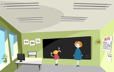 student and teacher at school