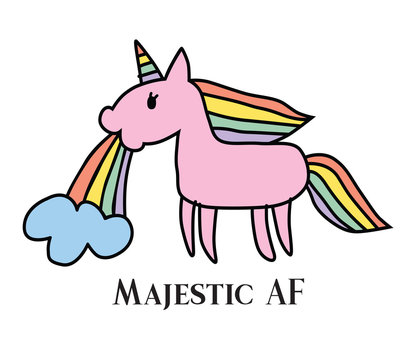 Vector illustration of majestic unicorn puking rainbow. Majestic as fuck and very rare unicorn.