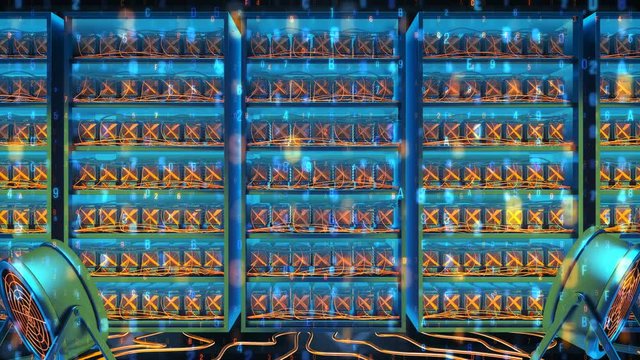 Abstract digital background. Cripto currency bit-coin. Global internet worldwide. Binary computer code. Motion tech interface. Futuristic cryptocurrency oriented words cloud blue modern animation loop