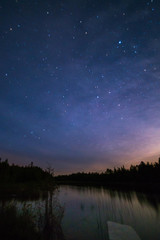 Lake reflecting with stars at night