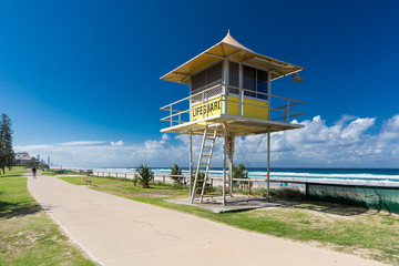 Lifesaver patrol tower on beach, Gold Coast, Queensland, Australia