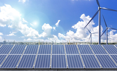 New energy, cities use solar energy and wind power