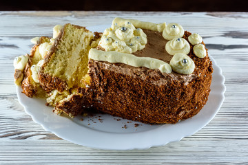 delicious home made biscuit cake on a black background