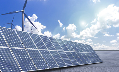 New energy, cities use solar energy and wind power