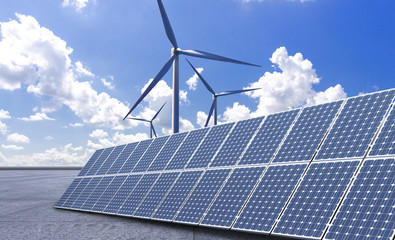 New energy, cities use solar energy and wind power