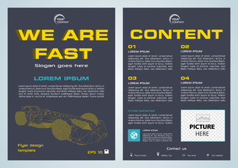 Vector flyer, corporate business, annual report, brochure design and cover presentation with yellow polygonal race car