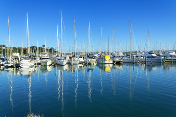 Fototapeta na wymiar Boat Marina at Milford Beach Auckland, New Zealand