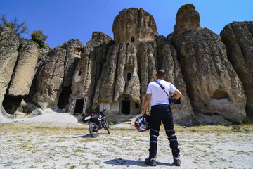 adventurous motorcycle driver and sightseeing