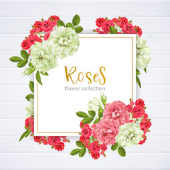 Wedding invitation with wild rose flowers