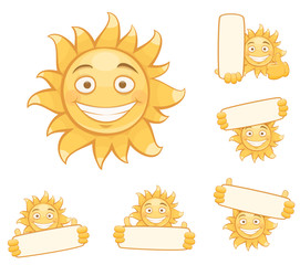 set of vector smiling suns. isolated