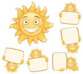set of vector smiling suns. isolated