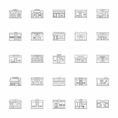 Store facades set, outline style
