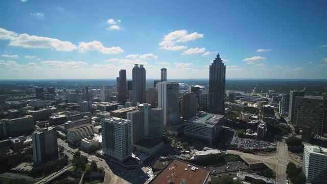 Atlanta Aerial v352 Flying over downtown area sunny cityscape 11/17
