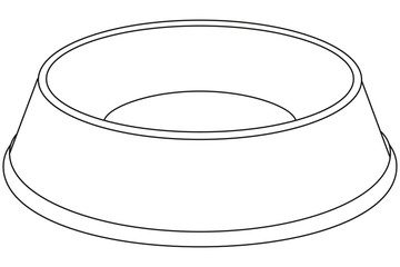 Line art black and white empty pet food bowl.