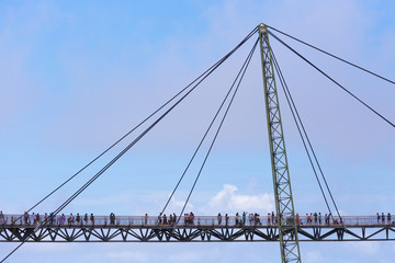 Langkawi sky bridge, Suspension bridge in langkawi kedah malaysia is a 125-metre curved pedestrian cable-stayed bridge, completed in 2005 located 660 metres (2,170 ft) above sea level.