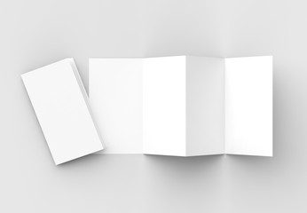 8 page leaflet, 4 panel accordion fold vertical brochure mock up isolated on light gray background. 3D illustrating.