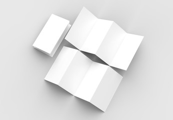 8 page leaflet, 4 panel accordion fold vertical brochure mock up isolated on light gray background. 3D illustrating.