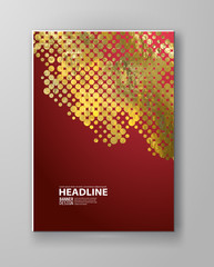 Flyers with patterns in gold and red halftone texture.