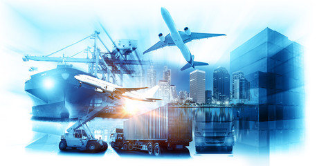 World map with logistic network distribution, Logistic and transport concept in front Industrial Container Cargo freight ship for Concept of fast or instant shipping, Online goods orders worldwide