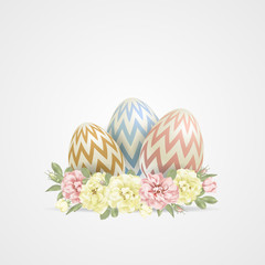 vector 3d Easter Egg and roses background