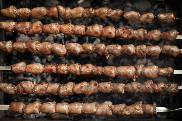 skewers of chicken hearts