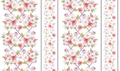 Seamless pattern with spring flowers. Flowering cherry branches on a white background. Background for textile, manufacturing, book covers, wallpapers, print or gift wrap. Vector illustration.