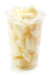 fresh melon pieces salad in plastic cup