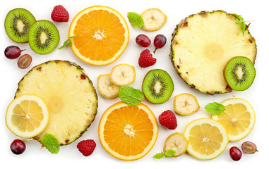 various fresh fruit slices