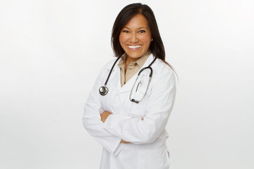 Friendly Asian doctor smiling.