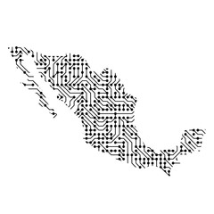 Abstract schematic map of Mexico from the black printed board, chip and radio component of vector illustration
