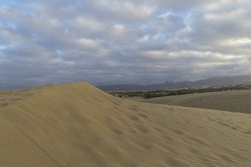 Sand Dunes at Msspalomas with View to Mountains / Spain