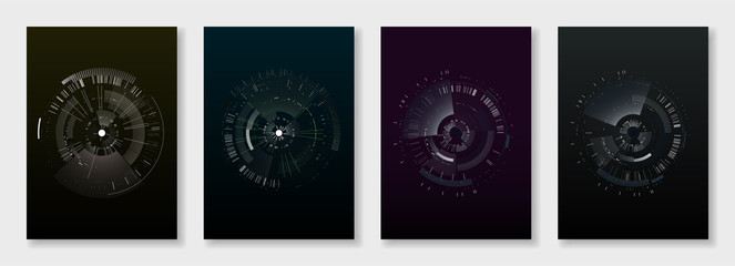 Minimal brochure templates. elements on dark background. Technology sci-fi concept, abstract vector design. Templates for flyer, leaflet, brochure, report, presentation, advertising