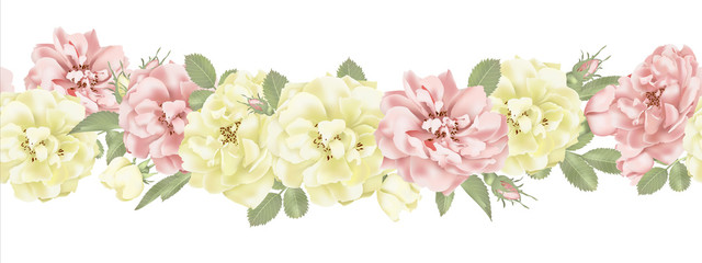 Realistic vector pink rose. 3d seamless roses