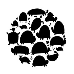 Funny turtles set, sketch for your design