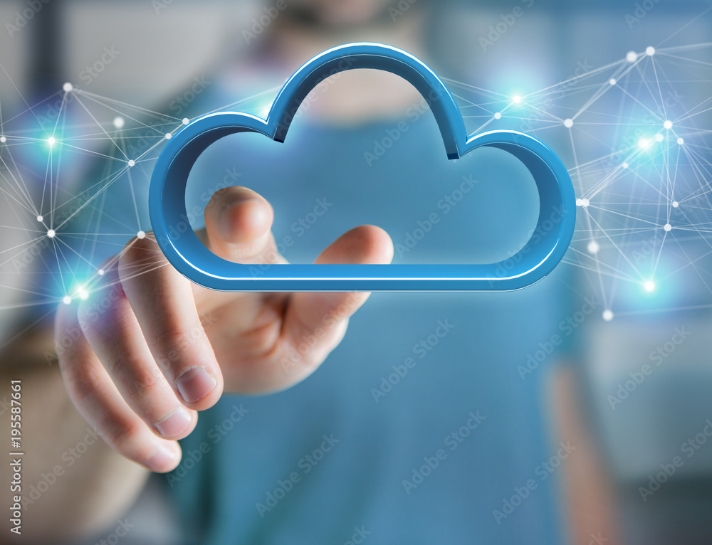 Poster blue cloud displayed on a futuristic interface - 3d rendering