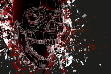vector exploded skull with splashes in all directions.