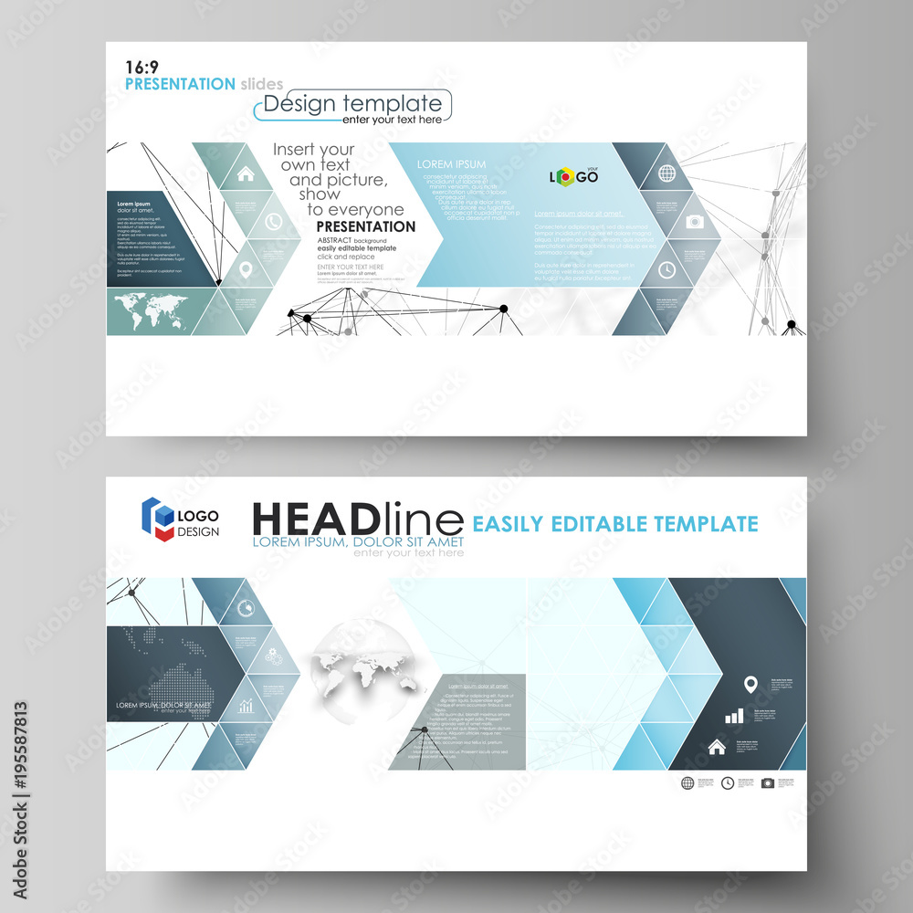 Poster business templates in hd format for presentation slides. abstract vector layouts in flat design. che