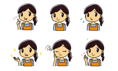 女性　主婦　アイコン　セット　表情　コミック風