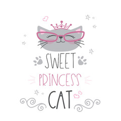 Cute cat head with crown and lettering -sweet princess cat