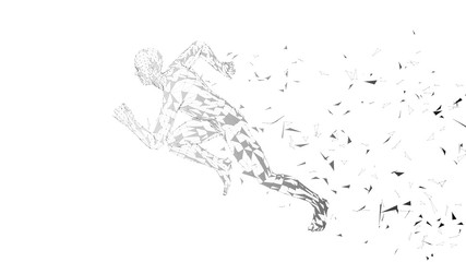 Naklejka premium Conceptual abstract running man. Runner with connected lines, dots, triangles. Artificial intelligence, digital sport concept. High technology vector digital background. 3D render vector illustration