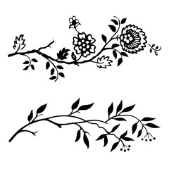 Two decorative branches with leaves and flowers