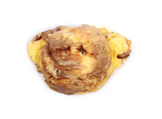 Chocolate and vanilla ice cream ball isolated on white background, top view