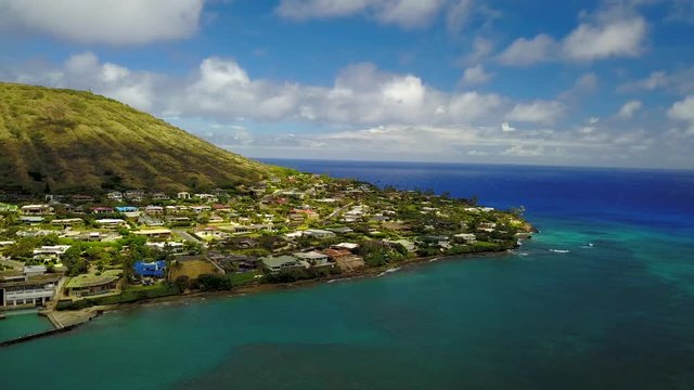 Hawaii beach - mountain - ocean - water 4K drone