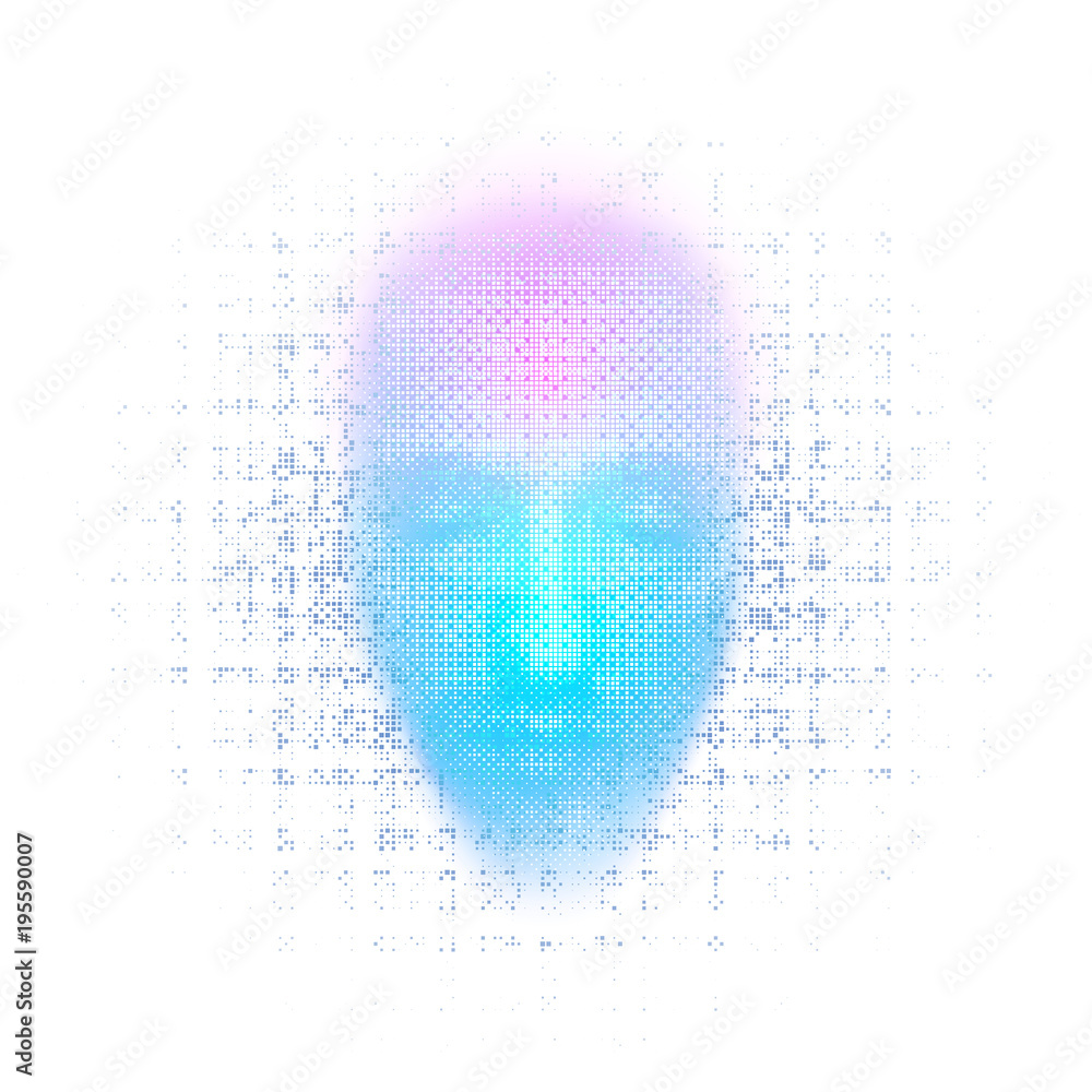 Poster 3d rendering of robot face on white background represent artificial intelligence. future science, mo