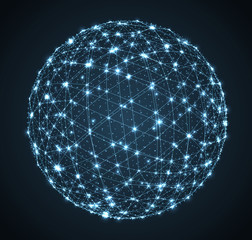 A large glowing ball on a blue background.