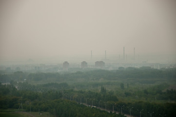 Fototapeta premium Bad ecology smoke on the city - Ust-Kamenogorsk, Kazakhstan