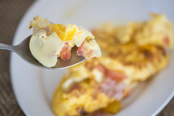 Close up omelette breakfast at the hotel.