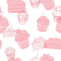 Muffin dessert graphic pink color sketch seamless pattern illustration vector