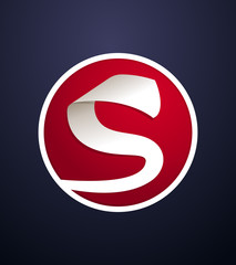 modern and minimal ribbon style initial logo in red background